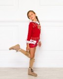 Girls Red Wool Sweater & Ruffle Shorts Set 