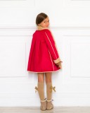 Girls Red & Beige Double Sided Synthetic Fur Coat 
