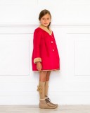 Girls Red & Beige Double Sided Synthetic Fur Coat 