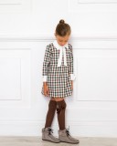 Girls Green & Brown Tartan Dress With White Collar 