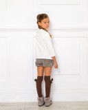 Girls White Cotton Blouse & Gray Corduroy Shorts Outfit