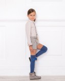 Girls Beige Blouse & Blue Beige Tweed Shorts Outfit
