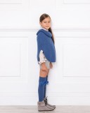 Girls Blue Knitted Wide Polo-Neck Poncho