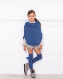 Girls Blue Knitted Wide Polo-Neck Poncho