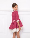 Girls Strawberry & Ivory Tweed Layered Dress with Asymmetrical Hem 