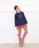 Girls Navy Blue Crown Jersey Sweater With Tulle
