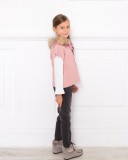 Blush Pink Knitted Poncho Gillet With Synthetic Fur Hood & Satin Bow