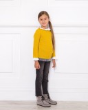 Girls Mustard Knitted Sweater & Dark Grey Denim Slim Fit Jeans Outfit