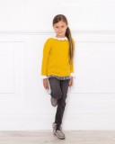 Mustard Knitted Sweater with Gray Tulle Hem 