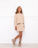 Girls Beige Coat with Pockets Outfit
