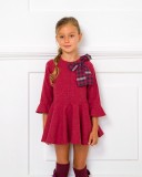 Girls Burgundy Dress & Tartan Maxi Bow Outfit