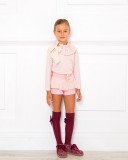 Girls Pink T-Shirt with Removable Collar & Shorts Set Outfit