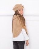 Girls Beige Knitted Wide Polo-Neck Poncho