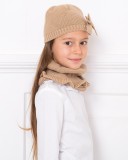 Girls Beige Knitted Hat With Bow