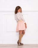 Girls Ivory Blouse & Pale Pink Skirt Set with Ivory and Gold Spotted Sweater Outfit