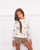 Girls Ivory and Spotted Gold Sweater & Beige Shorts Outfit