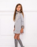 Girls Gray Jersey Dress with Removable Synthetic Fur Collar