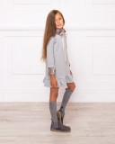 Girls Gray Jersey Dress with Removable Synthetic Fur Collar