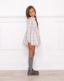 Girls Gray Checked Dress & Gray Knitted Poncho Outfit
