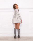 Girls Gray Checked Dress & Gray Knitted Poncho Outfit