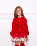 Girls Ivory Decorated T-Shirt & Red Ruffle Skirt Set Outfit