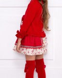 Girls Ivory Decorated T-Shirt & Red Ruffle Skirt Set Outfit