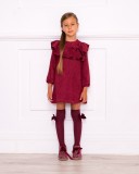 Girls Burgundy Knitted Long Socks with Velvet Bow