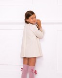 Girls Ivory & Gray Jersey Dress With Feather 