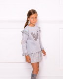 Girls Grey Sweatshirt with Silver Bow & Gray Suede Boots Outfit