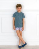 Boys Blue Pique Cotton Polo Shirt & Blue Paisley Print Swim Shorts & Boxer Outfit