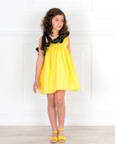 Missbaby Vestido Niña Lunares Amarillo & Doble Volante Asimétrico con Tul Negro