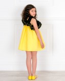Missbaby Vestido Niña Lunares Amarillo & Doble Volante Asimétrico con Tul Negro