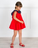Girls Red Dress & Navy Blue Polka Dot Collar Ruffle & Red Leather Sandals Outfit