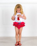 Baby Girls White Sequin Top & Red Ruffle Shorts & Red Leather Sandals Outfit 