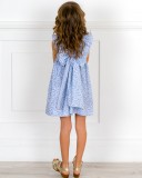 Girls Blue Liberty Print Dress & Ruffle Collar & Golden Wooden Clogs Sandals Outfit 