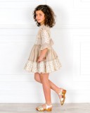 Girls Ivory & Beige Lace Ruffle Dress & Golden Wooden Clogs Sandals Outfit 