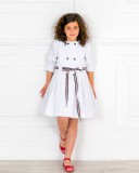 Girls White Trench Coat & Girls Red Leather Amelia Sandals Outfit