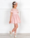 Girls Pale Pink Dress with Floral Lace Collar & Espadrille Sandals & Pink Flower Hairband