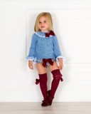 Baby Girls Light Blue Knitted Sweater & Checked Print Shorts Outfit Set