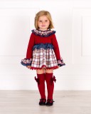 Baby Girls Burgundy & Blue Checked 2 Piece Dress Outfit 