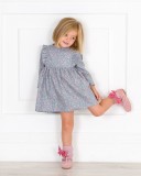 Girls Blue & Pink Liberty Dress with Frill Collar Outfit with Pale Pink Long Socks