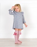 Girls Blue & Pink Liberty Dress Outfit with Pale Pink Long Socks
