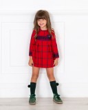 Girls Red & Navy Blue Checked Dress Outfit