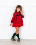 Girls Red & Navy Blue Checked Dress Outfit