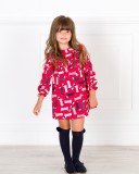 Girls Red & Navy Blue Dog Print Dress Outfit