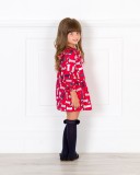 Girls Red & Navy Blue Dog Print Dress Outfit