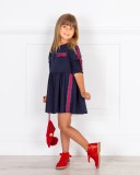 Girls Navy Blue Jersey Dress & Red Glitter Boots Outfit