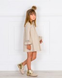 Girls Beige Polka Dot Dress & Glitter Boots Outfit