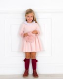 Girls Pale Pink Polka Dot Dress & Synthetic Fur Cuffs Outfit