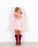 Girls Pale Pink Polka Dot Dress & Synthetic Fur Cuffs Outfit